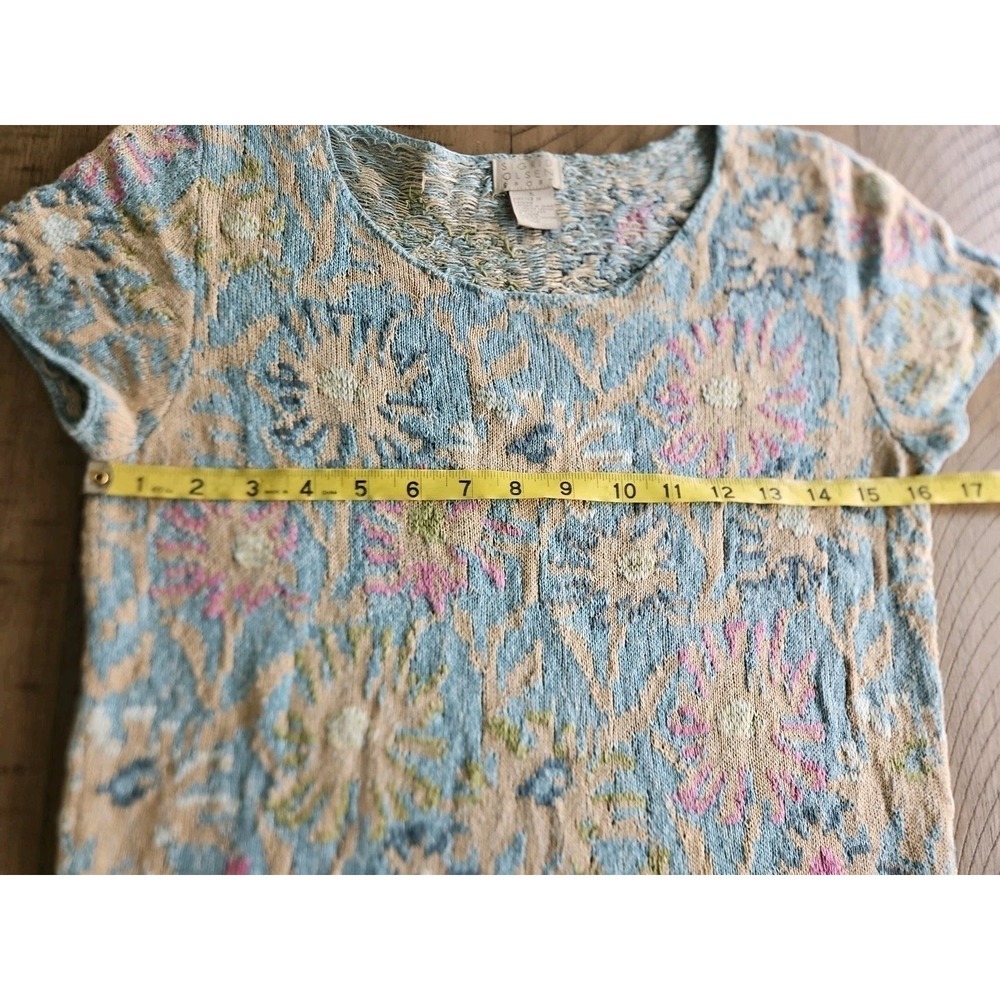 VTG Sigrid Olsen Top S Pink Blue Knitted Floral Linen Cotton Coastal Cottage - Picture 14 of 16